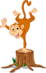 Cute monkey cartoon standing on his hand