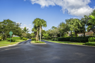 Fototapeta na wymiar Gated community road in South Florida