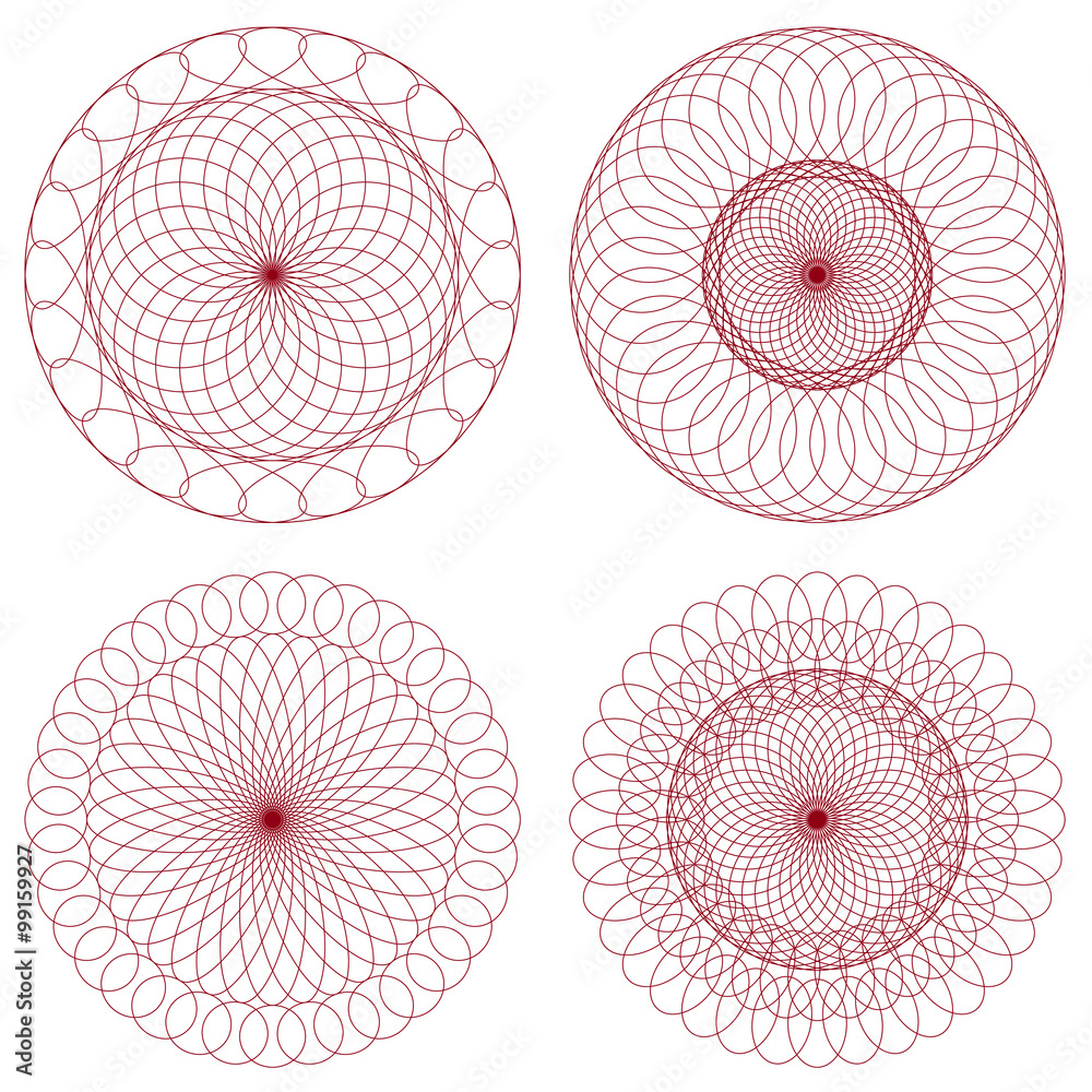 Aufkleber set of red vector guilloche rosettes
