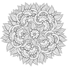 Pattern for Coloring book with abstract flowers