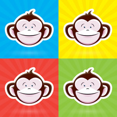 Cartoon Monkey Face with Happy Childlike Expression on Colorful Background - Vector Design