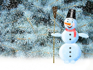 snowman snow and New Year tree 
