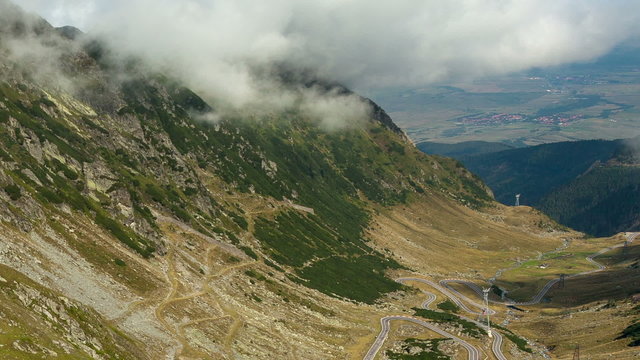 Mountain road in Fagaras Mountains, timelapse 