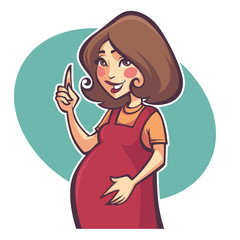 happy pregnant woman in cartoon style