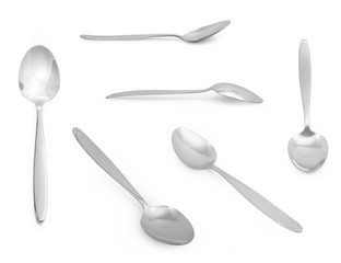 collection of Stainless steel glossy metal kitchen spoon