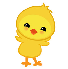 Cute yellow happy Easter chicken.Vector illustration. Isolated on white background.