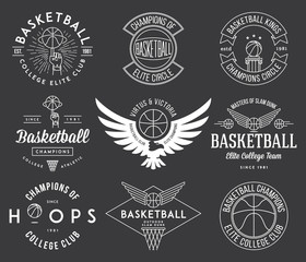 b-ball badges white on black