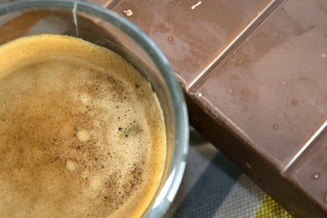 espresso coffee cup and dark chocolate