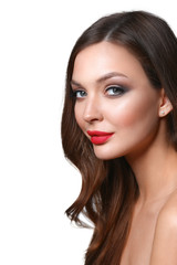 Fototapeta premium Portrait of beautiful young woman . Isolated on white background