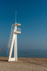 Lifeguard tower on the beach. El Campello, Alicante. Spain