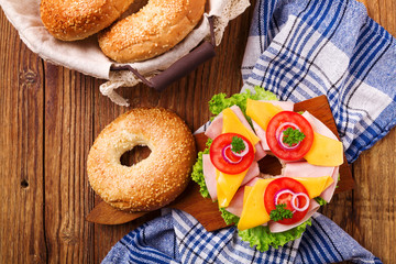 Healthy Turkey sandwich on a bagel