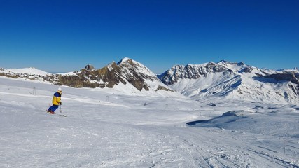 Skiing on the glacier de Diablerets, Swiss Alps
