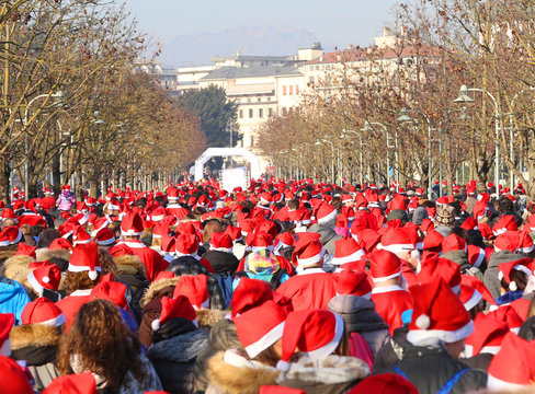 Hundreds of people dressed as Santa Claus during the foot race