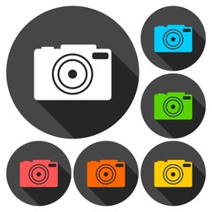 Camera icons set with long shadow