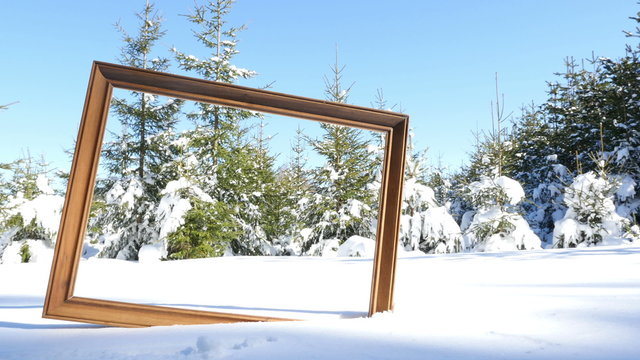 Winter scene with frame in the foreground