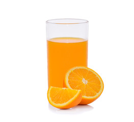 Orange juice and slices of orange isolated on white