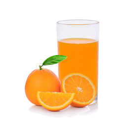 Orange juice and slices of orange isolated on white