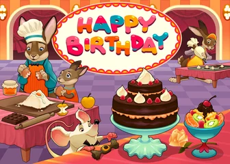 Foto op Plexiglas Gelukkige verjaardagskaart met grappige dieren van de banketbakker © ddraw