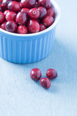 Preiselbeeren in einer blauen Schüssel