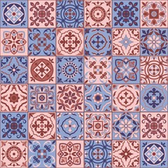 Gorgeous seamless  pattern  white Rose Quartz and Serenity colors Moroccan, Portuguese  tiles, Azulejo, ornaments. Can be used for wallpaper, pattern fills, web page background,surface textures. 