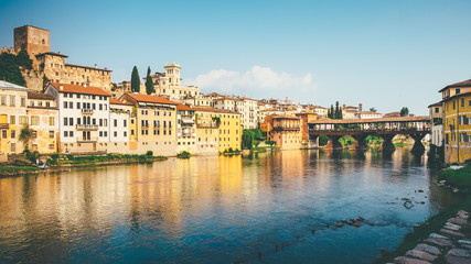 Naklejka premium Beautiful view on the bridge of the Alpine in Bassano del Grappa, Veneto, Italy