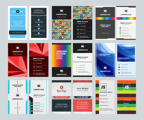 Set of Creative Vertical Business Card Print Templates. Flat Style Vector Illustration. Stationery Design