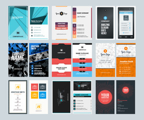 Set of Creative Vertical Business Card Print Templates. Flat Style Vector Illustration. Stationery Design