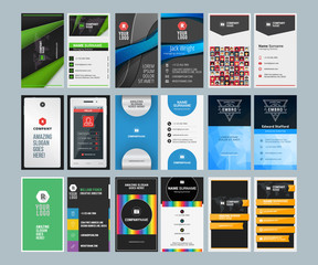 Set of Creative Vertical Business Card Print Templates. Flat Style Vector Illustration. Stationery Design