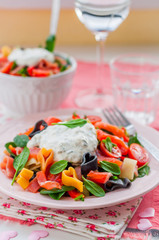 Salmon and Heart Shaped Pasta Salad with Creamy Dressing