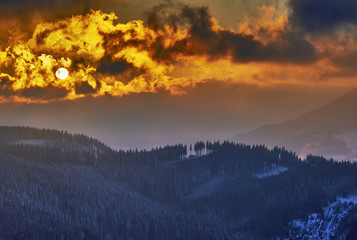 Sunset in a winter landscape