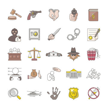 Crimes and Justice color vector icons