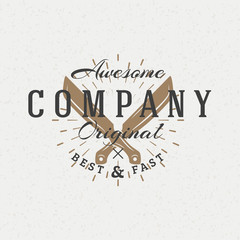 Crossed Knifes. Vintage Retro Design Elements for Logotype, Insignia, Badge, Label. Business Sign Template. Textured Background