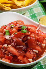 Bowl of fresh salsa with tortilla chips