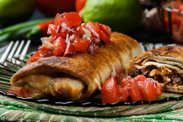 Mexican chimichanga with salasa dip