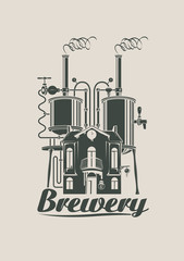 Fototapeta premium sign for the brewery with a picture at home with barrels on the roof