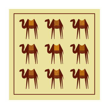 Stylized camels on a beige background