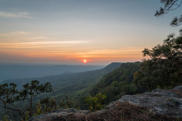 Cliff with Light of the sunset , Phukradung Thailand