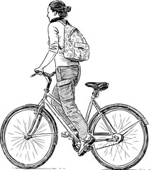 Fototapeta na wymiar girl rides a bicycle