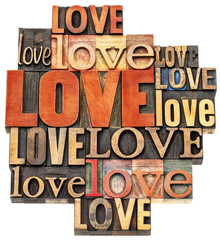 love word abstract in wood type