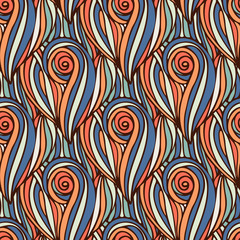 Colorful wavy background. Hand drawn waves seamless pattern. Vector coloring texture