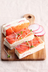 smoked salmon and radish finger sandwiches
