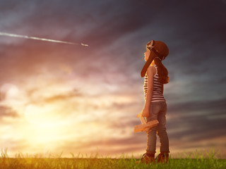 child playing with toy airplane