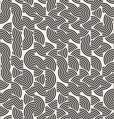 Vector Seamless Black and White Rounded Lines Irregular Retro Pattern