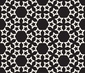 Vector Seamless Black and White Stars and Hexagons Geometric Pattern © Samolevsky