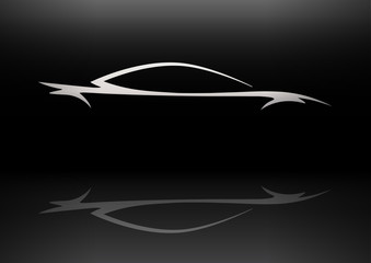 Naklejka na ściany i meble Conceptual supercar vehicle silhouette vector design with reflection..