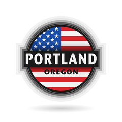 Emblem or label with name of Portland, Oregon