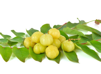 Star gooseberry and leaves isolate on white background