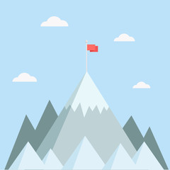  Mountain peak with flag vector illustration