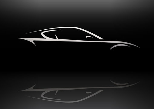 Conceptual sports car vehicle silhouette vector design with reflection