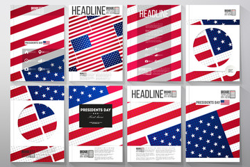 Set of business templates for brochure, flyer or booklet. Presidents day background, abstract poster with american flag, vector illustration